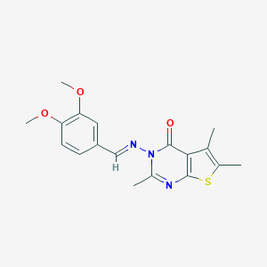 molecular formula C18H19N3O3S B420106 3-[(3,4-dimethoxybenzylidene)amino]-2,5,6-trimethylthieno[2,3-d]pyrimidin-4(3H)-one 