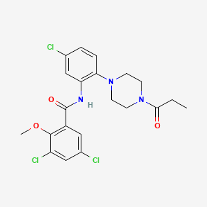 molecular formula C21H22Cl3N3O3 B4201101 3,5-dichloro-N-[5-chloro-2-(4-propionyl-1-piperazinyl)phenyl]-2-methoxybenzamide 