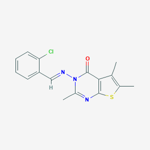 molecular formula C16H14ClN3OS B420111 3-[(2-chlorobenzylidene)amino]-2,5,6-trimethylthieno[2,3-d]pyrimidin-4(3H)-one 