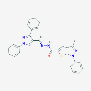 molecular formula C29H22N6OS B420112 N'-((1,3-Diphenyl-1H-pyrazol-4-yl)methylene)-3-methyl-1-phenyl-1H-thieno[2,3-c]pyrazole-5-carbohydrazide CAS No. 402840-88-4