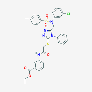 molecular formula C33H30ClN5O5S2 B420117 ethyl 3-[({[5-({3-chloro[(4-methylphenyl)sulfonyl]anilino}methyl)-4-phenyl-4H-1,2,4-triazol-3-yl]sulfanyl}acetyl)amino]benzoate 