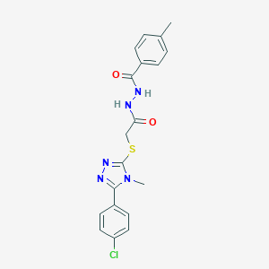molecular formula C19H18ClN5O2S B420120 2-{[5-(4-chlorophenyl)-4-methyl-4H-1,2,4-triazol-3-yl]sulfanyl}-N'-(4-methylbenzoyl)acetohydrazide 