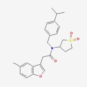 molecular formula C25H29NO4S B4201221 N-(1,1-dioxidotetrahydrothiophen-3-yl)-2-(5-methyl-1-benzofuran-3-yl)-N-[4-(propan-2-yl)benzyl]acetamide 