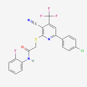 2-[6-(4-chlorophenyl)-3-cyano-4-(trifluoromethyl)pyridin-2-yl]sulfanyl-N-(2-fluorophenyl)acetamide