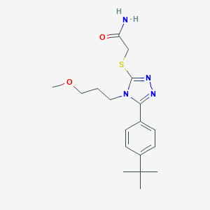 molecular formula C18H26N4O2S B420124 2-{[5-(4-tert-butylphenyl)-4-(3-methoxypropyl)-4H-1,2,4-triazol-3-yl]sulfanyl}acetamide 