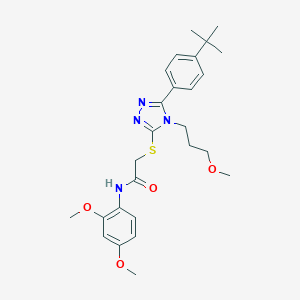molecular formula C26H34N4O4S B420125 2-{[5-(4-tert-butylphenyl)-4-(3-methoxypropyl)-4H-1,2,4-triazol-3-yl]sulfanyl}-N-(2,4-dimethoxyphenyl)acetamide 