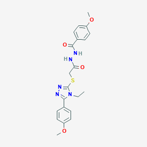 molecular formula C21H23N5O4S B420131 2-{[4-ethyl-5-(4-methoxyphenyl)-4H-1,2,4-triazol-3-yl]sulfanyl}-N'-(4-methoxybenzoyl)acetohydrazide 