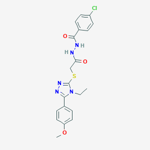 molecular formula C20H20ClN5O3S B420135 N'-(4-chlorobenzoyl)-2-{[4-ethyl-5-(4-methoxyphenyl)-4H-1,2,4-triazol-3-yl]sulfanyl}acetohydrazide 
