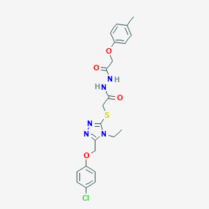 molecular formula C22H24ClN5O4S B420138 2-({5-[(4-chlorophenoxy)methyl]-4-ethyl-4H-1,2,4-triazol-3-yl}sulfanyl)-N'-[(4-methylphenoxy)acetyl]acetohydrazide 