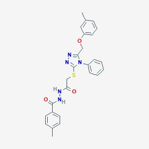 4-methyl-N'-[2-[[5-[(3-methylphenoxy)methyl]-4-phenyl-1,2,4-triazol-3-yl]sulfanyl]acetyl]benzohydrazide
