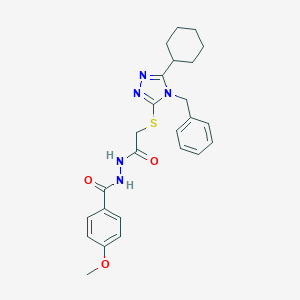 molecular formula C25H29N5O3S B420150 N'-[2-[(4-benzyl-5-cyclohexyl-1,2,4-triazol-3-yl)sulfanyl]acetyl]-4-methoxybenzohydrazide 