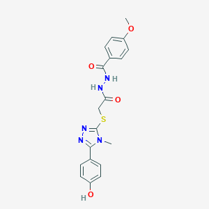 molecular formula C19H19N5O4S B420151 2-{[5-(4-hydroxyphenyl)-4-methyl-4H-1,2,4-triazol-3-yl]sulfanyl}-N'-(4-methoxybenzoyl)acetohydrazide 