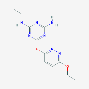 molecular formula C11H15N7O2 B4201529 6-[(6-ethoxy-3-pyridazinyl)oxy]-N-ethyl-1,3,5-triazine-2,4-diamine 