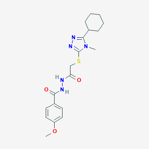 2-[(5-cyclohexyl-4-methyl-4H-1,2,4-triazol-3-yl)sulfanyl]-N'-(4-methoxybenzoyl)acetohydrazide