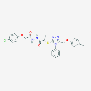 molecular formula C27H26ClN5O4S B420159 N'-[(4-chlorophenoxy)acetyl]-2-({5-[(4-methylphenoxy)methyl]-4-phenyl-4H-1,2,4-triazol-3-yl}sulfanyl)propanohydrazide 
