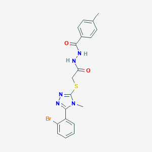 molecular formula C19H18BrN5O2S B420163 2-{[5-(2-bromophenyl)-4-methyl-4H-1,2,4-triazol-3-yl]sulfanyl}-N'-(4-methylbenzoyl)acetohydrazide 