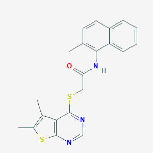 molecular formula C21H19N3OS2 B420175 2-[(5,6-dimethylthieno[2,3-d]pyrimidin-4-yl)sulfanyl]-N-(2-methyl-1-naphthyl)acetamide 
