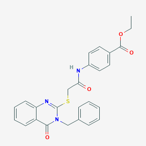 molecular formula C26H23N3O4S B420181 Ethyl 4-({[(3-benzyl-4-oxo-3,4-dihydro-2-quinazolinyl)sulfanyl]acetyl}amino)benzoate 