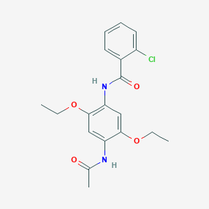 molecular formula C19H21ClN2O4 B420183 N-[4-(acetylamino)-2,5-diethoxyphenyl]-2-chlorobenzamide 