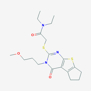 molecular formula C19H27N3O3S2 B420184 N,N-Diethyl-2-[5-(3-methoxy-propyl)-4-oxo-2,3,4,5-tetrahydro-1H-8-thia-5,7-diaza-cyclopenta[a]inden-6-ylsulfanyl]-acetamide 