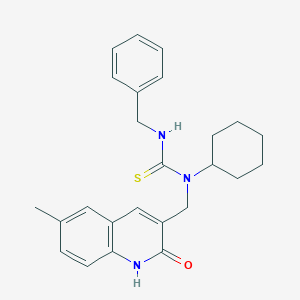 molecular formula C25H29N3OS B420186 N'-benzyl-N-cyclohexyl-N-[(6-methyl-2-oxo-1,2-dihydro-3-quinolinyl)methyl]thiourea 