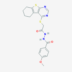 molecular formula C20H20N4O3S2 B420194 N'-(4-methoxybenzoyl)-2-(5,6,7,8-tetrahydro[1]benzothieno[2,3-d]pyrimidin-4-ylsulfanyl)acetohydrazide 