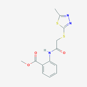 molecular formula C13H13N3O3S2 B420196 Methyl 2-({[(5-methyl-1,3,4-thiadiazol-2-yl)sulfanyl]acetyl}amino)benzoate 