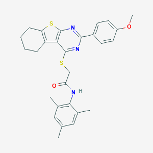 molecular formula C28H29N3O2S2 B420201 N-mesityl-2-{[2-(4-methoxyphenyl)-5,6,7,8-tetrahydro[1]benzothieno[2,3-d]pyrimidin-4-yl]sulfanyl}acetamide 