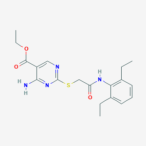 molecular formula C19H24N4O3S B420204 Ethyl 4-amino-2-{[2-(2,6-diethylanilino)-2-oxoethyl]sulfanyl}-5-pyrimidinecarboxylate 