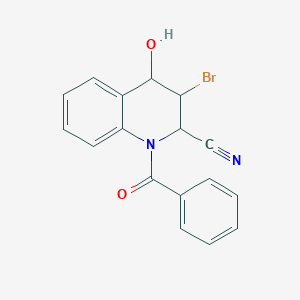 molecular formula C17H13BrN2O2 B420236 1-Benzoyl-3-bromo-4-hydroxy-1,2,3,4-tetrahydro-2-quinolinecarbonitrile 