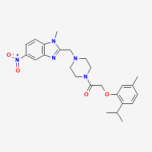 molecular formula C25H31N5O4 B4202404 2-({4-[(2-isopropyl-5-methylphenoxy)acetyl]-1-piperazinyl}methyl)-1-methyl-5-nitro-1H-benzimidazole 