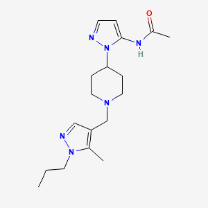 molecular formula C18H28N6O B4202729 N-(1-{1-[(5-methyl-1-propyl-1H-pyrazol-4-yl)methyl]-4-piperidinyl}-1H-pyrazol-5-yl)acetamide 