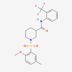 molecular formula C21H23F3N2O4S B4202830 1-[(2-methoxy-5-methylphenyl)sulfonyl]-N-[2-(trifluoromethyl)phenyl]-3-piperidinecarboxamide 