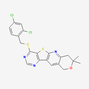 molecular formula C21H17Cl2N3OS2 B4203100 15-[(2,4-dichlorophenyl)methylsulfanyl]-5,5-dimethyl-6-oxa-17-thia-2,12,14-triazatetracyclo[8.7.0.03,8.011,16]heptadeca-1,3(8),9,11,13,15-hexaene 