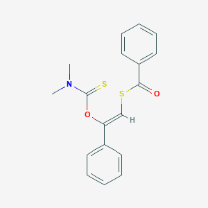 molecular formula C18H17NO2S2 B420311 S-(2-{[(dimethylamino)carbothioyl]oxy}-2-phenylvinyl) benzenecarbothioate 