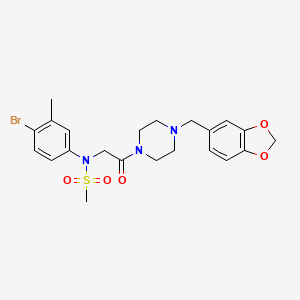 molecular formula C22H26BrN3O5S B4203219 N-{2-[4-(1,3-benzodioxol-5-ylmethyl)-1-piperazinyl]-2-oxoethyl}-N-(4-bromo-3-methylphenyl)methanesulfonamide 