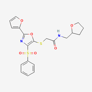 2-{[2-(furan-2-yl)-4-(phenylsulfonyl)-1,3-oxazol-5-yl]sulfanyl}-N-(tetrahydrofuran-2-ylmethyl)acetamide