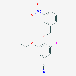 molecular formula C16H13IN2O4 B4203588 3-Ethoxy-5-iodo-4-[(3-nitrophenyl)methoxy]benzonitrile 