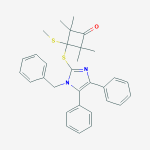 molecular formula C31H32N2OS2 B420370 2,2,4,4-Tetramethyl-3-(methylthio)-3-[(4,5-diphenyl-1-benzyl-1H-imidazole-2-yl)thio]cyclobutanone 