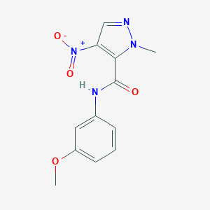 molecular formula C12H12N4O4 B420433 2-Methyl-4-nitro-2H-pyrazole-3-carboxylic acid (3-methoxy-phenyl)-amide 