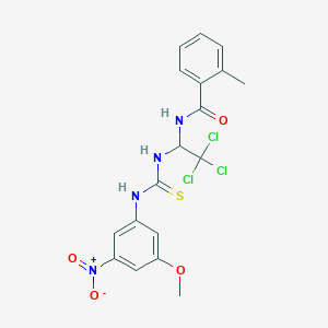 2-methyl-N-{2,2,2-trichloro-1-[({3-nitro-5-methoxyanilino}carbothioyl)amino]ethyl}benzamide
