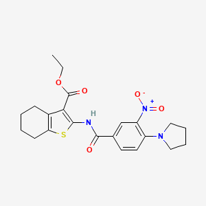 molecular formula C22H25N3O5S B4204476 ethyl 2-{[3-nitro-4-(1-pyrrolidinyl)benzoyl]amino}-4,5,6,7-tetrahydro-1-benzothiophene-3-carboxylate 