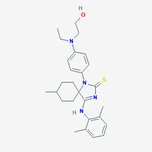 molecular formula C27H36N4OS B420451 4-[(2,6-Dimethylphenyl)imino]-1-{4-[ethyl(2-hydroxyethyl)amino]phenyl}-8-methyl-1,3-diazaspiro[4.5]decane-2-thione 