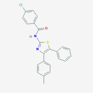 molecular formula C23H17ClN2OS B420453 4-chloro-N-[4-(4-methylphenyl)-5-phenyl-1,3-thiazol-2-yl]benzamide CAS No. 317853-87-5