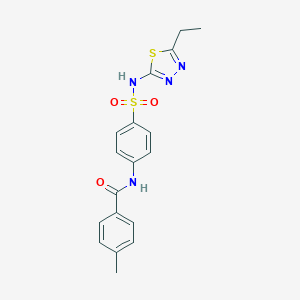 molecular formula C18H18N4O3S2 B420466 N-(4-{[(5-ethyl-1,3,4-thiadiazol-2-yl)amino]sulfonyl}phenyl)-4-methylbenzamide CAS No. 313660-26-3
