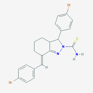 molecular formula C21H19Br2N3S B420478 7-(4-bromobenzylidene)-3-(4-bromophenyl)-3,3a,4,5,6,7-hexahydro-2H-indazole-2-carbothioamide 