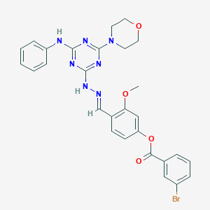 molecular formula C28H26BrN7O4 B420487 [4-[(E)-[(4-anilino-6-morpholin-4-yl-1,3,5-triazin-2-yl)hydrazinylidene]methyl]-3-methoxyphenyl] 3-bromobenzoate 