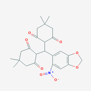 molecular formula C24H27NO8 B420491 2-((4,4-Dimethyl-2,6-dioxocyclohexyl){6-nitro-1,3-benzodioxol-5-yl}methyl)-5,5-dimethyl-1,3-cyclohexanedione 