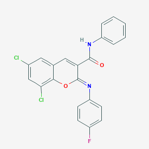 molecular formula C22H13Cl2FN2O2 B420508 6,8-dichloro-2-[(4-fluorophenyl)imino]-N-phenyl-2H-chromene-3-carboxamide 