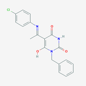 molecular formula C19H16ClN3O3 B420523 1-benzyl-5-[1-(4-chloroanilino)ethylidene]-2,4,6(1H,3H,5H)-pyrimidinetrione 